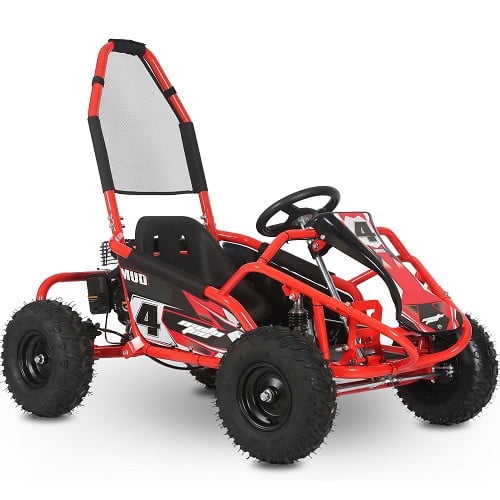 98cc Mud Gas Powered Go Kart Full Suspension, 4-Stroke Off-Road Kart with Roll Cage Safety Bar and Metal Throttle, Maximum Speed 25 MPH, 2.5 HP, Red