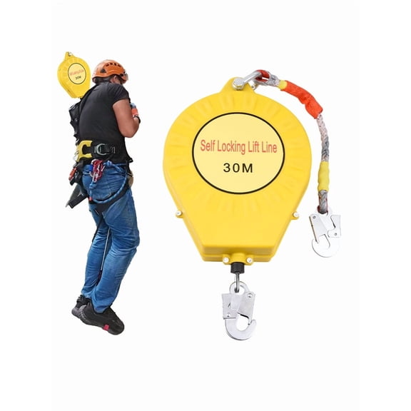 98ft/30m Self Retracting Lifeline, Heavy Duty 330lbs Fall Arrest Device with Alloy Steel Hook & Nylon Rope for Roof Construction