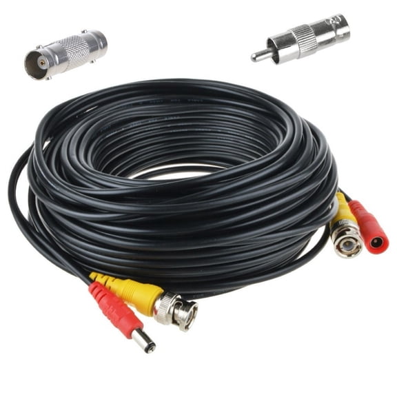 98ft BNC Cable Security Camera Wire Cord with BNC Connectors & RCA Adapter Black