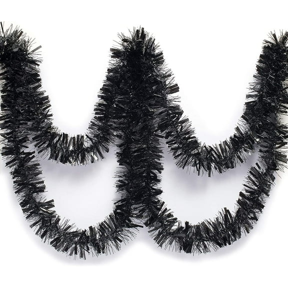 98ft Black Tinsel Garland Christmas Foil Tinsel Garland Decoration Metallic Banner Wall Hanging Tinsel Streamers Garland for Christmas Tree Birthday Party Decorations
