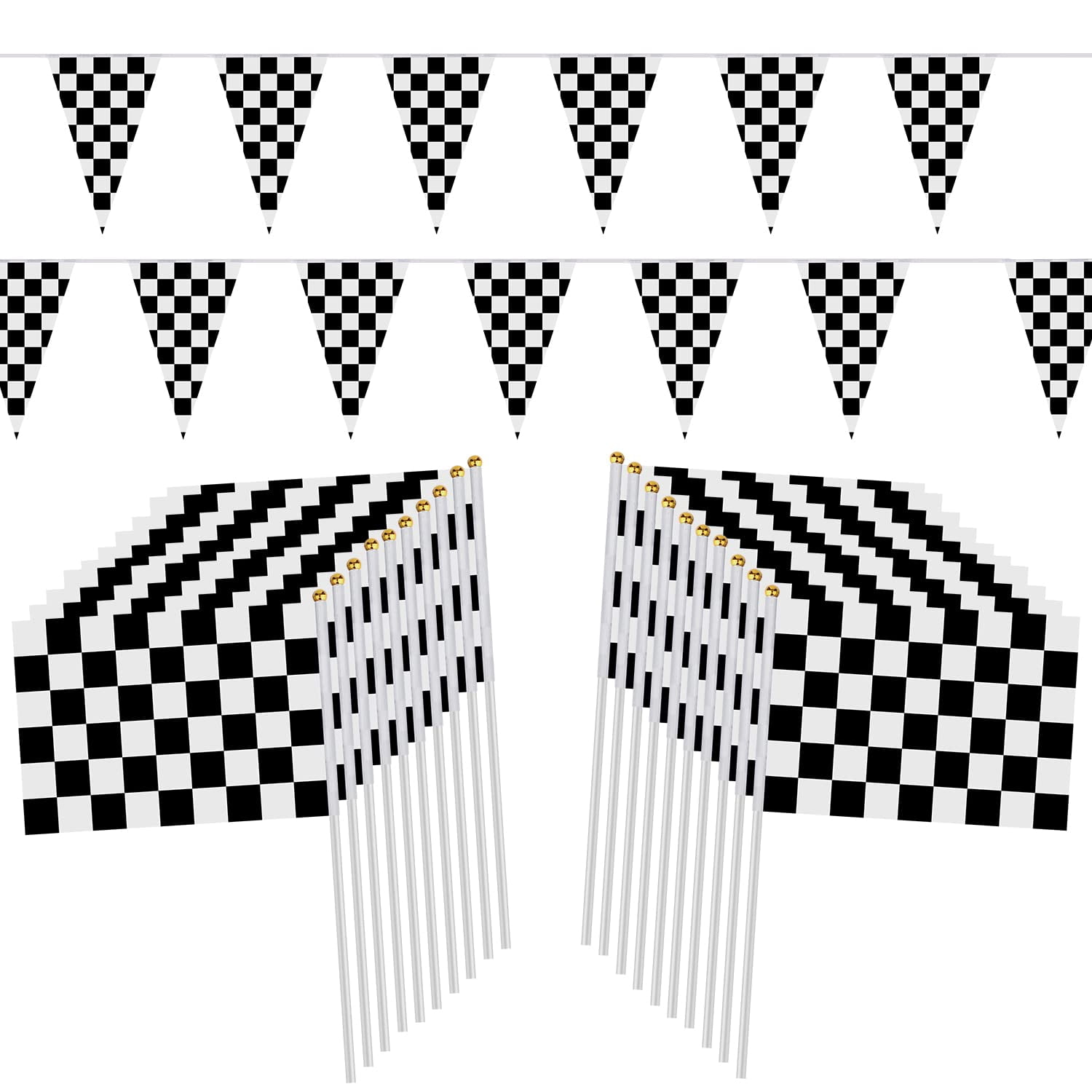 98ft Checkered Black & STF9 White Pennant Banner Racing Flags and 20Pcs ...