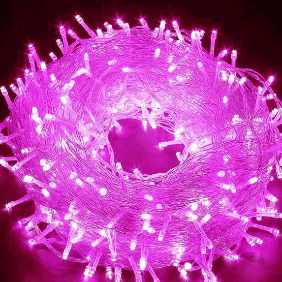 98ft Extendable String Lights Outdoor/Indoor, 300 LED Super Bright Christmas Lights, Waterproof 8 Modes Plug in Clear Wire Fairy Lights for Bedroom Party Wedding Garden Patio Halloween (Pink)