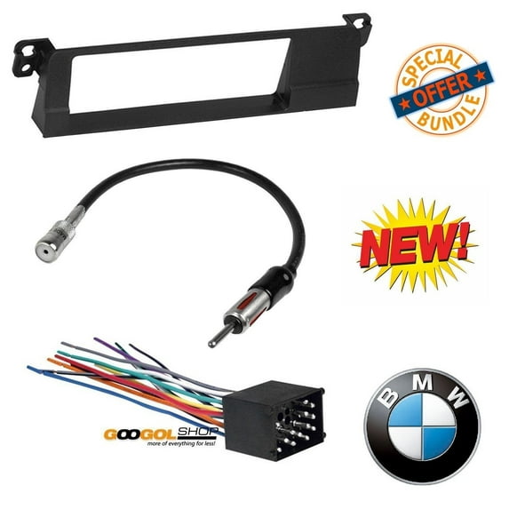 99-01 E46 3-SERIES CAR STEREO RADIO KIT DASH INSTALLATION TRIM W/ WIRING HARNESS AND ANTENNA