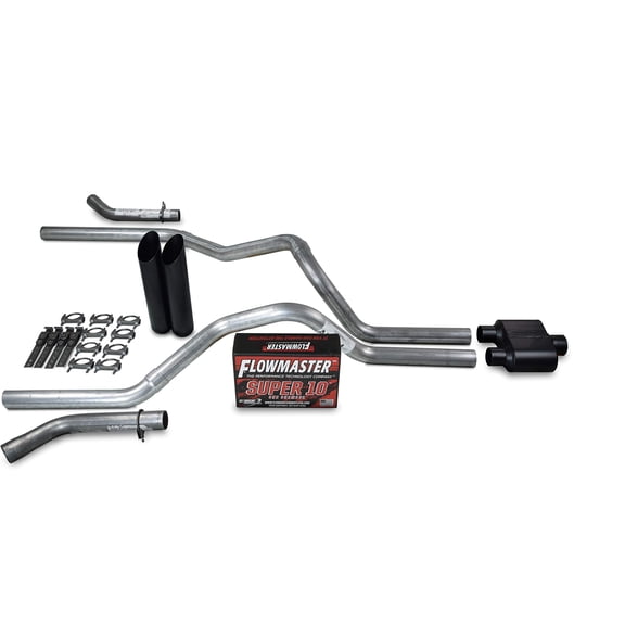 99-06 Chevy GMC 1500 2.5" Dual Exhaust Flowmaster Super 10 Corner Exit Black Tip