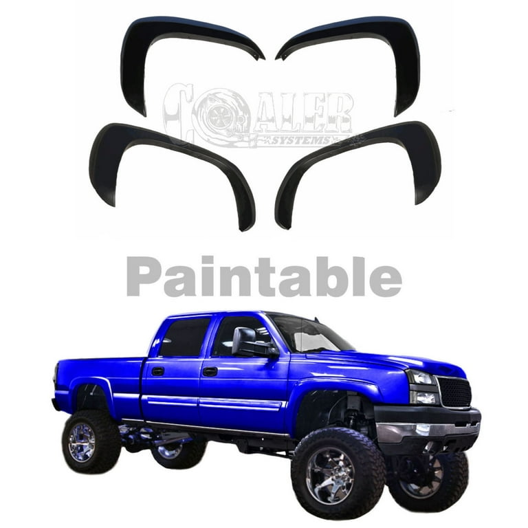  Auto Dynasty 4Pcs Factory Style Paintable Wheel Fender Flares  Compatible With Chevy Silverado GMC Sierra 1500 2500 3500 & Heavy Duty  99-06, Front and Rear, Texured Black : Automotive