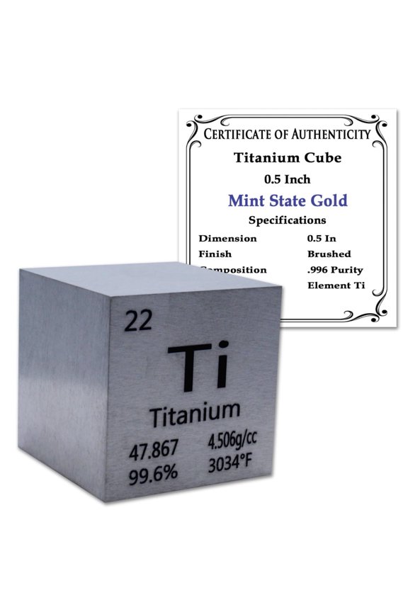 99.6% Pure 0.5" Inch Titanium Cube - Element Design with Certificate of Authenticity