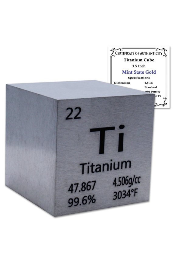 1.5" Inch Titanium Cube 99.6% Pure Element Design w/Certificate of Authenticity by Mint State Gold
