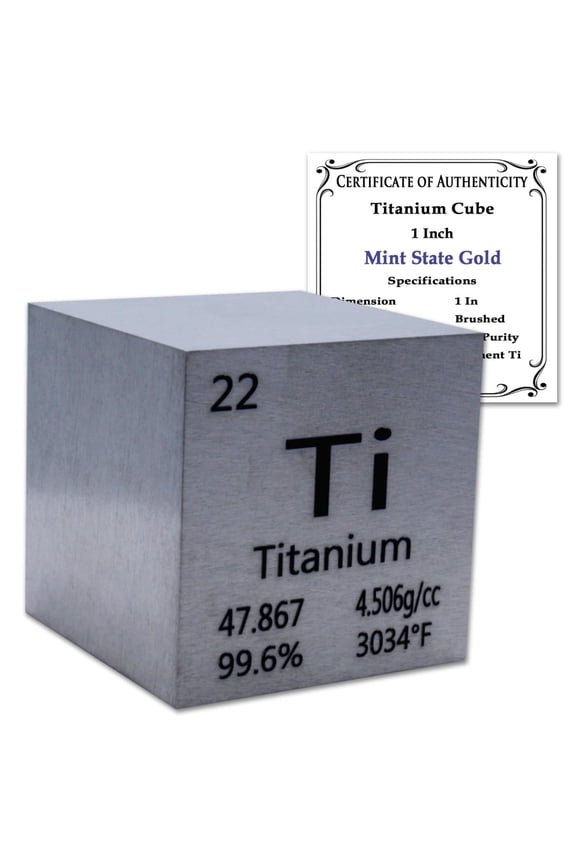 1" Inch Titanium Cube 99.6% Pure Element Design w/Certificate of Authenticity by Mint State Gold