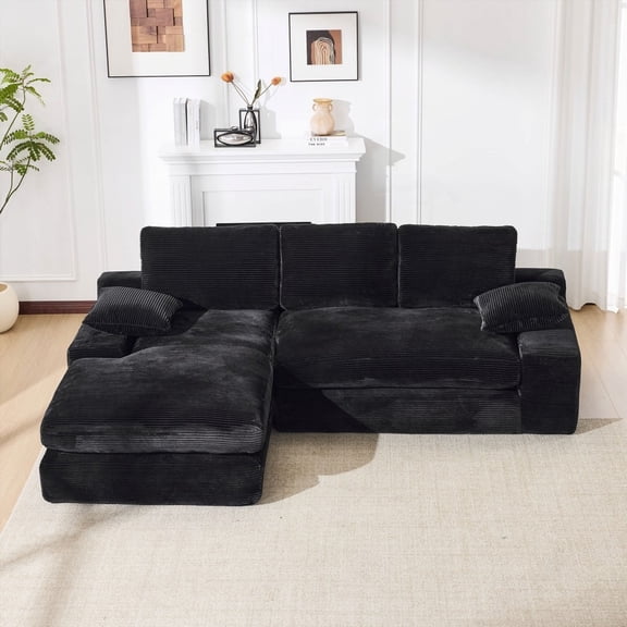 99*69" Living Room Sofa Set with Modern Minimalist Style, 2 PC Free Combo, 9.5" Thick High Resilience Foam Cushions, L-Shape, Black
