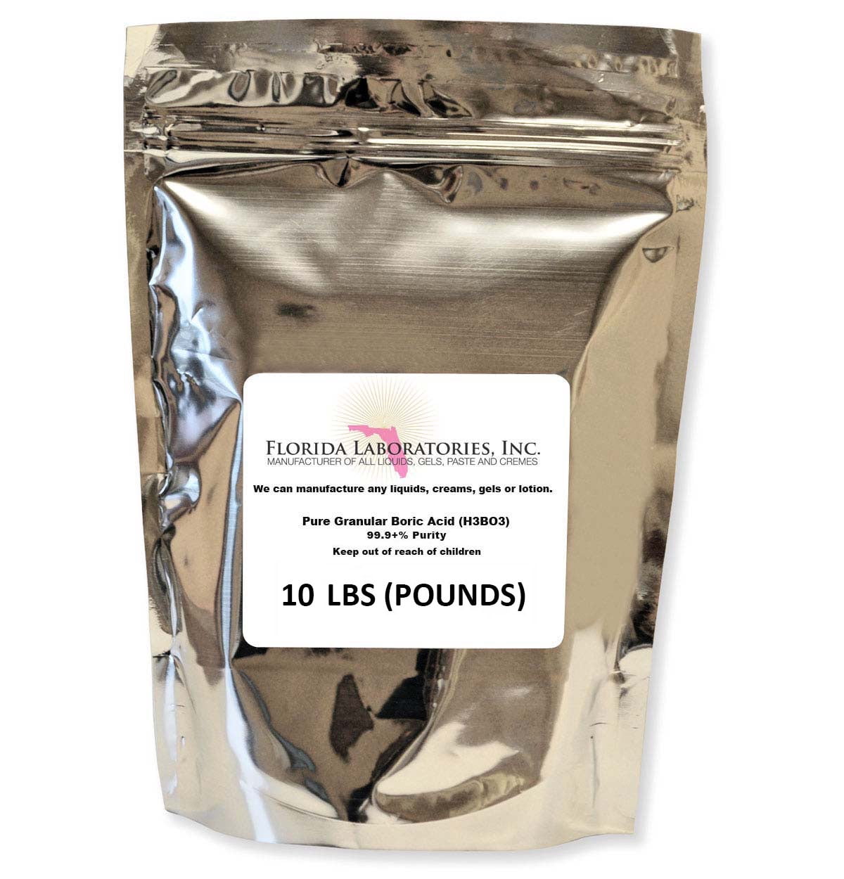 FLORIDA LABORATORIES 99.9% Fine Granular Powder Boric Acid, 10 Lb, H3BO3