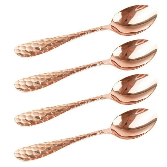 Wollet 99.9% Pure Copper Spoon Hammered Design, Set of 4,Soup Spoon, Copper Tableware (Length:7 inches, width:1.4inches)