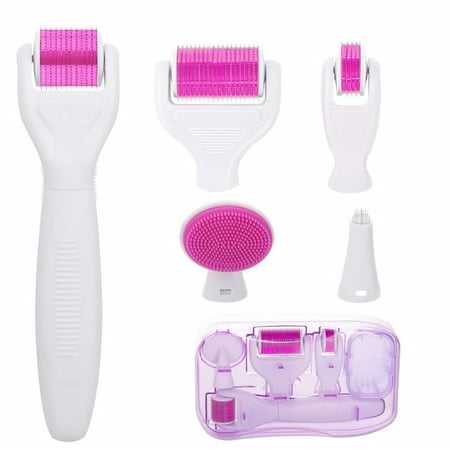 ($99.95 Value) Beautimate 6-in-1 Microneedle Face Derma Roller Set & Stamp w/ Travel Case, Purple