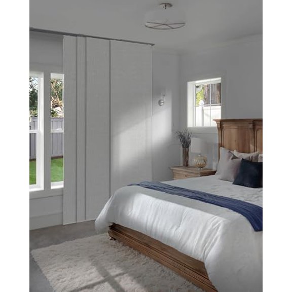 99.99% Blackout Adjustable Sliding Door Blinds, Privacy Curtain Panels, Extendable Track from 45.8" to 86" W, Trimmable Fabric Panel Up to 96" H, Snowfall Night