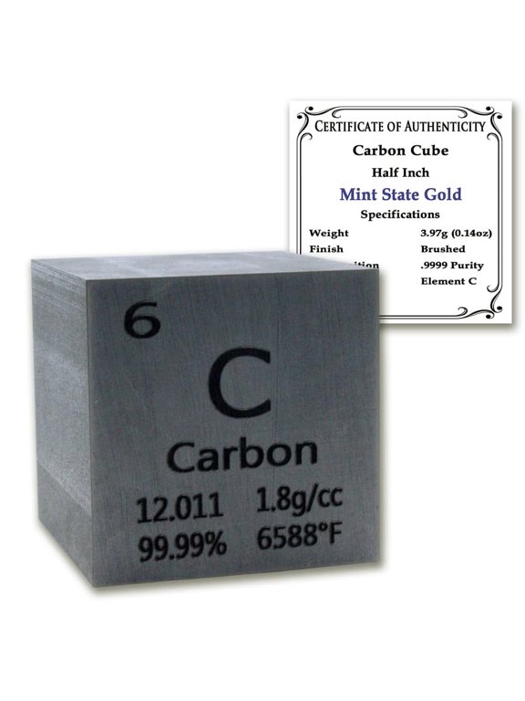 99.99% Pure 0.5" Graphite Carbon Cube - Element Design with Certificate of Authenticity