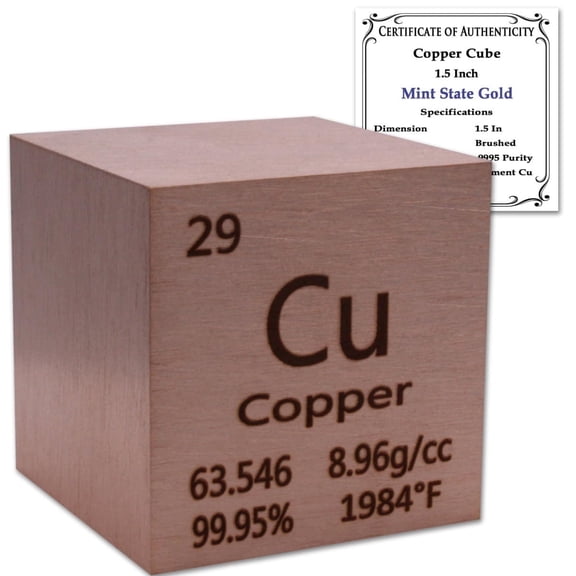 99.99% Pure 1.5" Inch Copper Cube - Element Design w/CoA by Mint State Gold