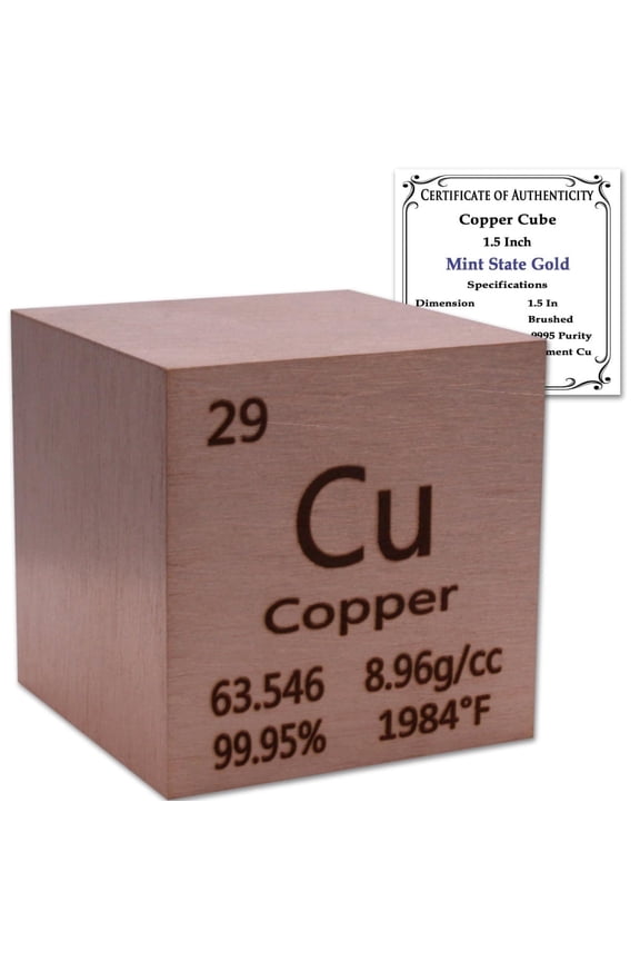 99.99% Pure 1.5" Inch Copper Cube - Element Design w/CoA by Mint State Gold