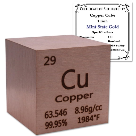 99.99% Pure 1" Inch Copper Cube - Element Design w/CoA (Made in China)