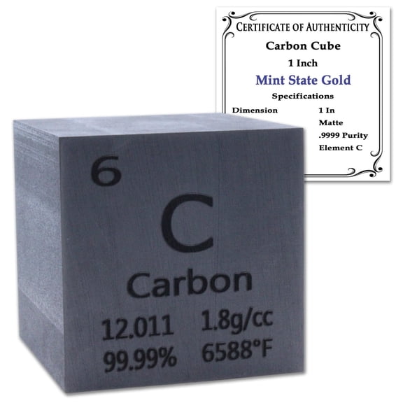 99.99% Pure 1" Inch Graphite Carbon Cube - Element Design with Certificate of Authenticity