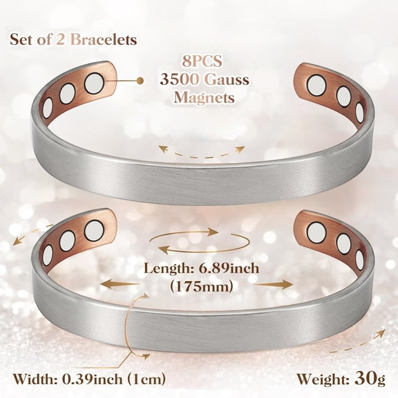 Wollet 99.99% Pure Copper Bracelets with 3500 Gauss Magnets, Adjustable Cuff Jewelry, Set of 2