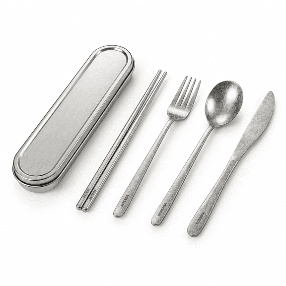 99.99% Pure Titanium Snowflake Pattern Flatware Set with Carry Case and Holder