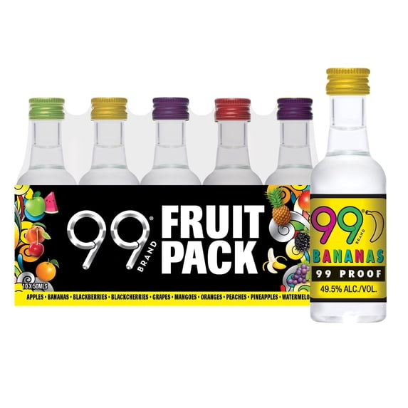 99 Brand Fruit Flavors Liqueur Variety Pack, 50ml Liquor, 10 Count, 49.5% Alcohol