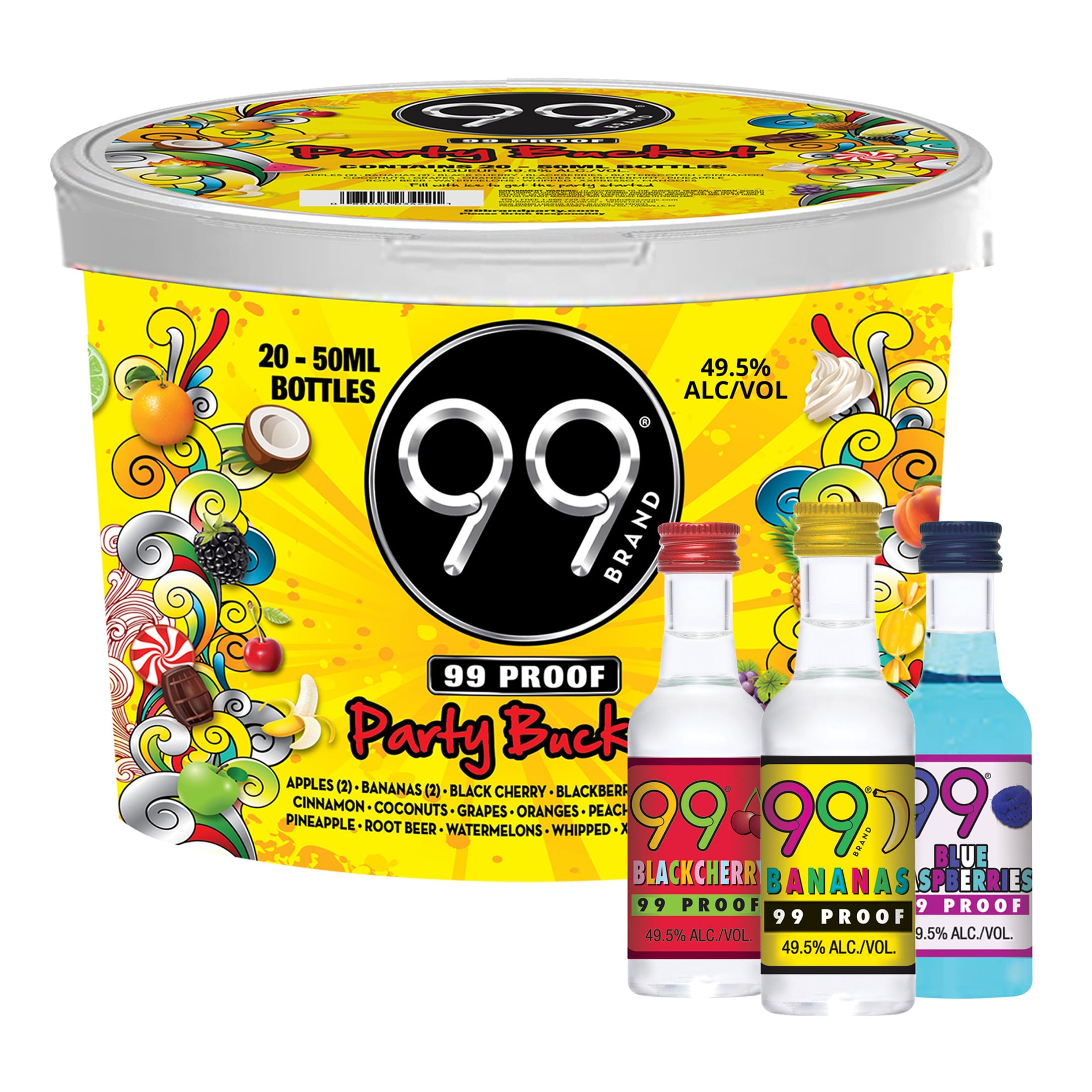 99 Brand Liqueur Party Bucket, 50ml Liquor, 20 Count, 49.5% Alcohol