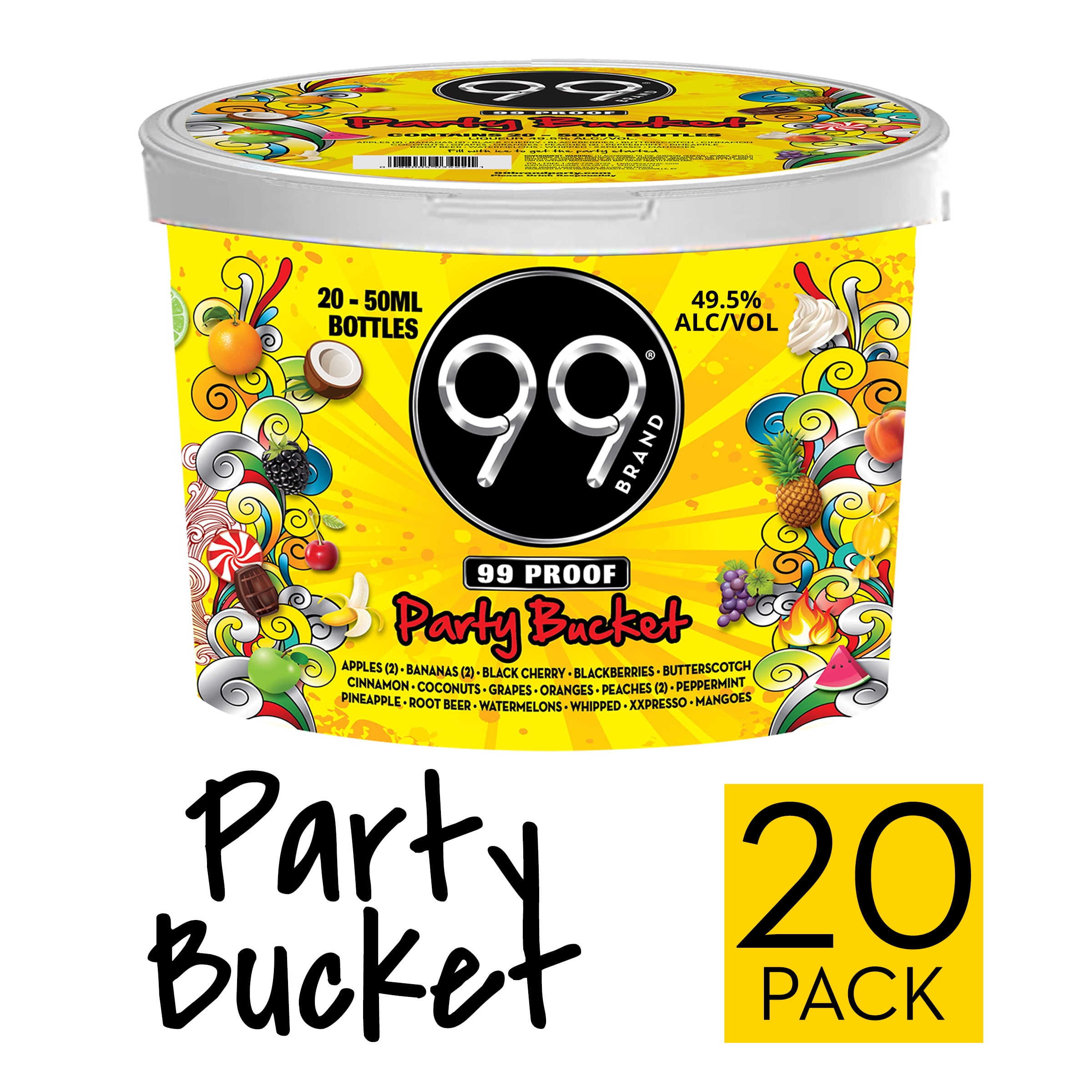 99 Brand Liqueur Party Bucket, 50ml Liquor, 20 Count, 49.5 Alcohol