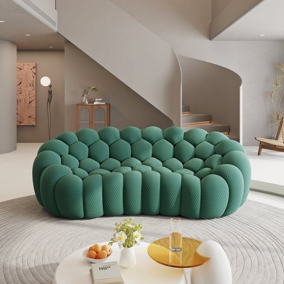 99" Bubble Couch Modern, Oversized Curved Couches, Lazy Floor Sofa, Green Bubble Couch,Modern Upholstered Comfy Mesh Fabric 3D Honeycomb Shape Couches for Living Room,Office,Apartment,3-Seater