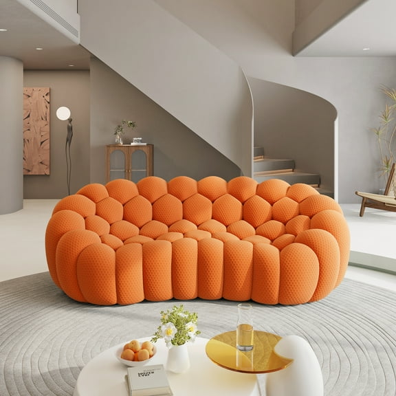 99" Bubble Couch Modern, Oversized Curved Couches, Lazy Floor Sofa, Orange Bubble Couch,Modern Upholstered Comfy Mesh Fabric 3D Honeycomb Shape Couches for Living Room,Office,Apartment,3-Seater