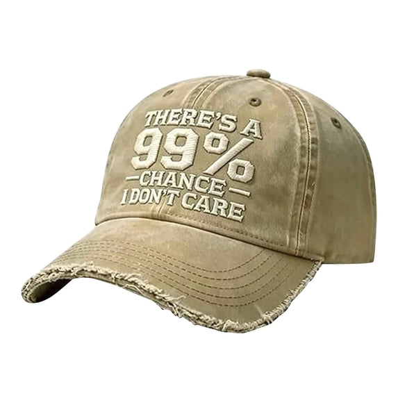 There's A 99% Chance I Don't Care Embroidered Dad Hat, Distressed Adjustable Baseball Cap for Men and Women, Sarcastic Statement Cap for Outdoor, Sports, and Casual Sun Protection - Khaki
