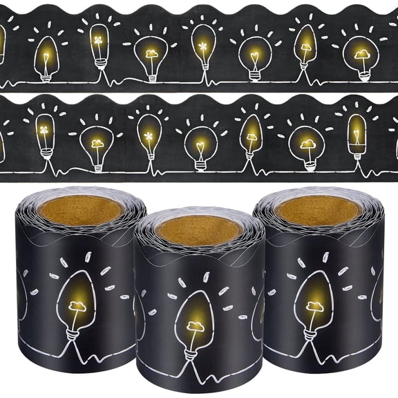 99 Feet Bulletin Board Border, 3 Rolls Light Bulbs Scalloped Borders Trim Card Stock Lightbulbs Classroom Bulletin Board Border Trim for Back to School Chalkboard Whiteboard Decorations