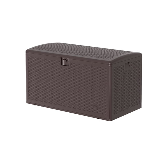 99 Gallon Deck Box, Waterproof Resin Outdoor Storage Box, Lockable Patio Container & Bench for Furniture Cushions, Garden Tools