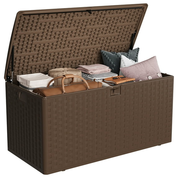99 Gallon Plastic Deck Box,Lockable Patio Outdoor Storage Box for Furniture, Garden Tools and Tools Storage,Waterproof & UV-Resistant Material