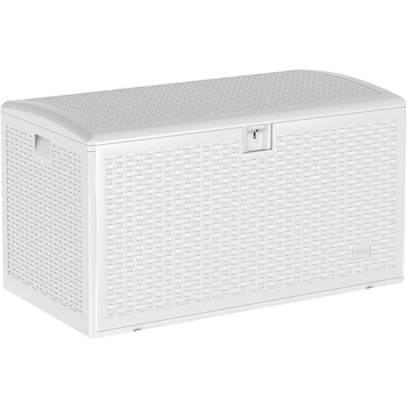 99 Gallon Waterproof Large Resin Deck Box Indoor Outdoor, Lockable Storage Container for Patio Furniture Tools, Waterproof Deck Box Patio Storage Bin for Pool Garden, White