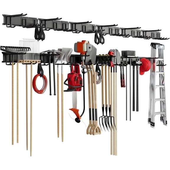 99" Heavy Duty Wall Mounted Garage Tool Organizer 6 Panels, 18 Adjustable Hooks, 1380 lbs Capacity, Modular Storage
