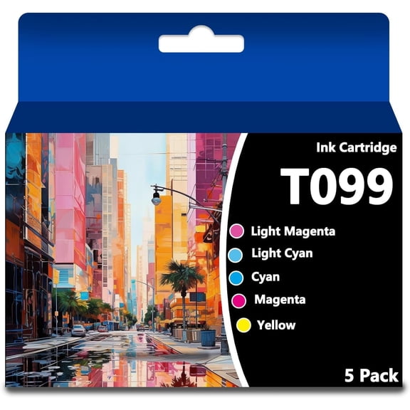 99 Ink Cartridges Compatible with Chip for T099 98 T098 use with Artisan 700 710 725 730 800 810 835 837 Printer (5 Packs, C,M,Y,LC,LM)