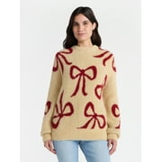 99 JANE STREET Women's and Women's Plus Bow Print Pullover Sweater, Midweight, Sizes XS-4X