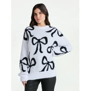 99 JANE STREET Women's and Women's Plus Bow Print Pullover Sweater, Midweight, Sizes XS-4X