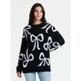 thumbnail image 1 of 99 Jane Street Women's and Women's Plus Bow Print Pullover Sweater, Midweight, Sizes XS-4X, 1 of 5