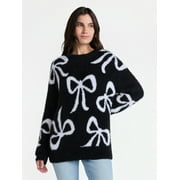 99 JANE STREET Women's and Women's Plus Bow Print Pullover Sweater, Midweight, Sizes XS-4X
