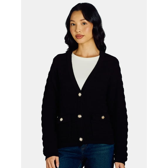 99 Jane Street Women's Button Front V-Neck Cardigan, Midweight, Sizes XS-XL