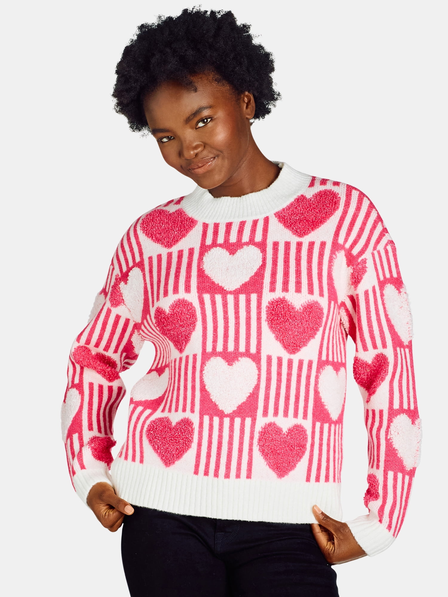 99 Jane Street Women's Checkered Hearts Pullover Sweater