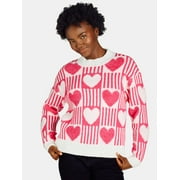 99 JANE STREET Women's Checkered Hearts Pullover Sweater, Midweight, Sizes XS-XL