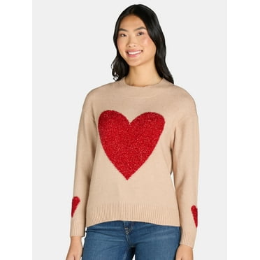 99 Jane Street Women's Heart Pullover Sweater, Midweight, Sizes XS-XL