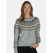 99 JANE STREET Women's Fair Isle Crewneck Sweater with Long Sleeves, Midweight, Sizes XS-XL
