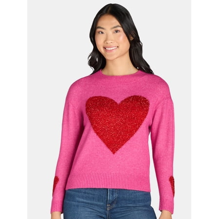 99 Jane Street Women's Heart Pullover Sweater, Midweight, Sizes XS-XL