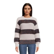 99 Jane Street Women's Metallic Stripe Pullover Sweater with Long Sleeves, Sizes S-3XL