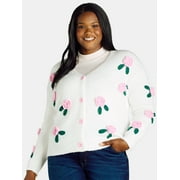 99 Jane Street Women's Plus Bubble Floral Cardigan Sweater, Midweight, Sizes 1X-4X