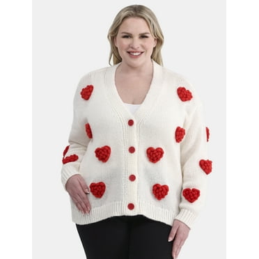 99 Jane Street Women's Plus Bubble Heart Button Front Cardigan, Sizes 1X-4X