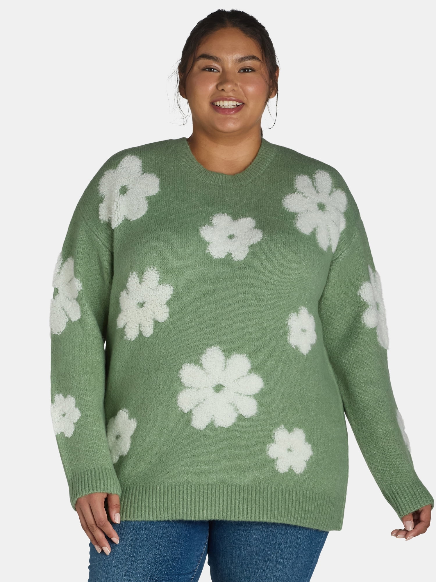 Jane Street Women s Plus Loop Texture Sweater with Long Sleeves